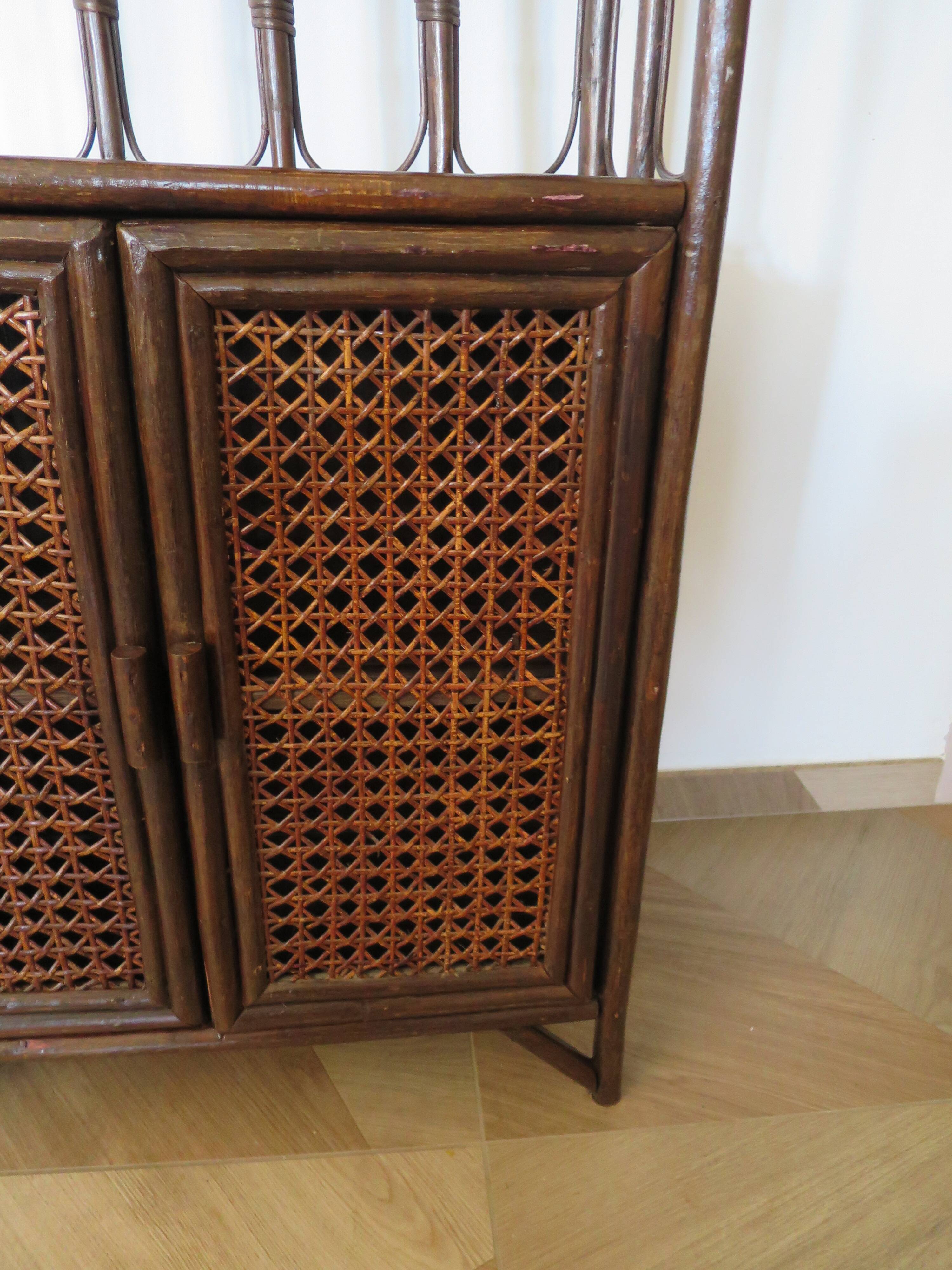 Retro-vintage-Low sideboard-library - cane-wood-rattan-1960s