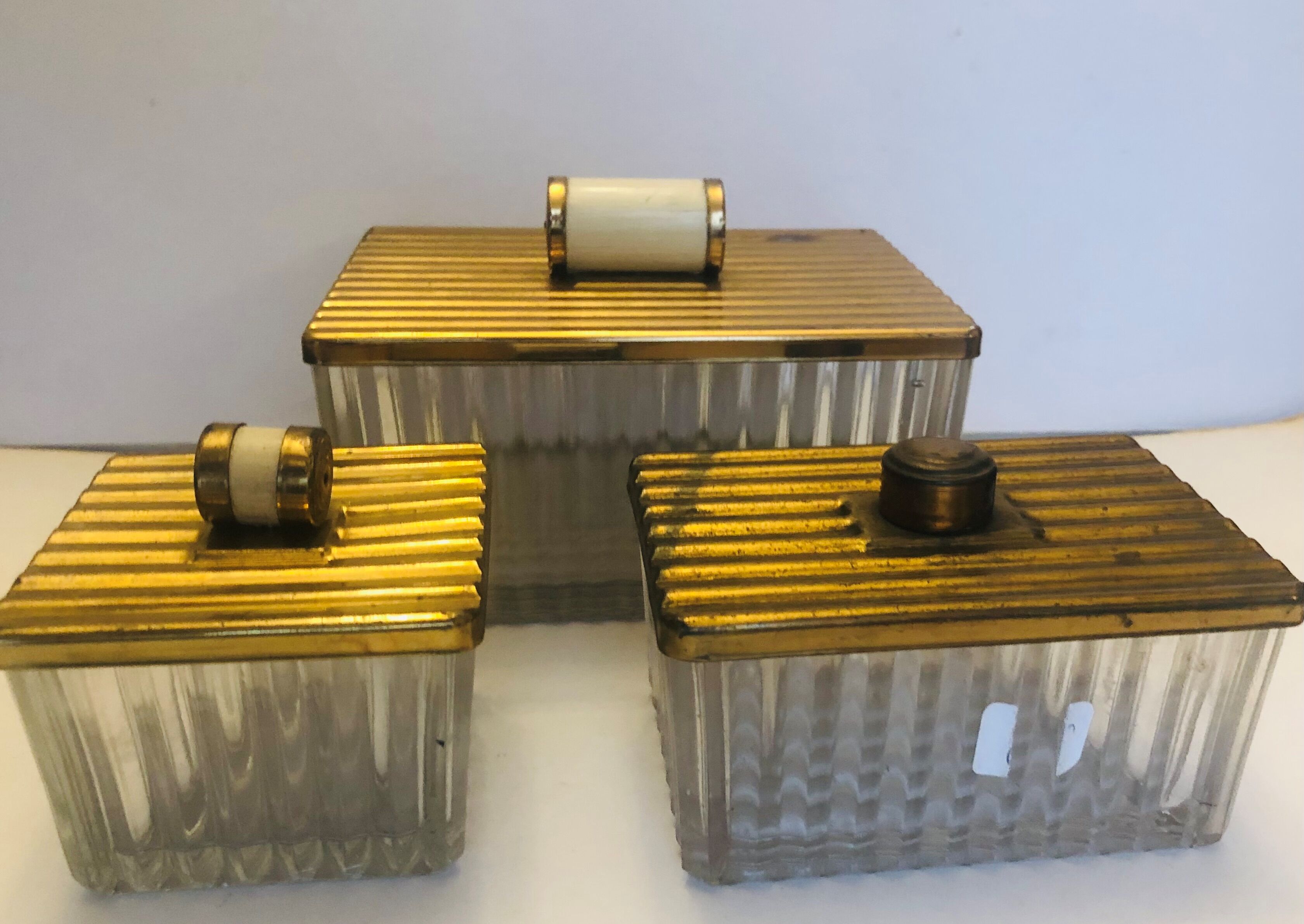 Set of three art deco glass boxes