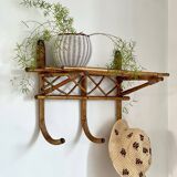 1960s rattan wall hook shelf