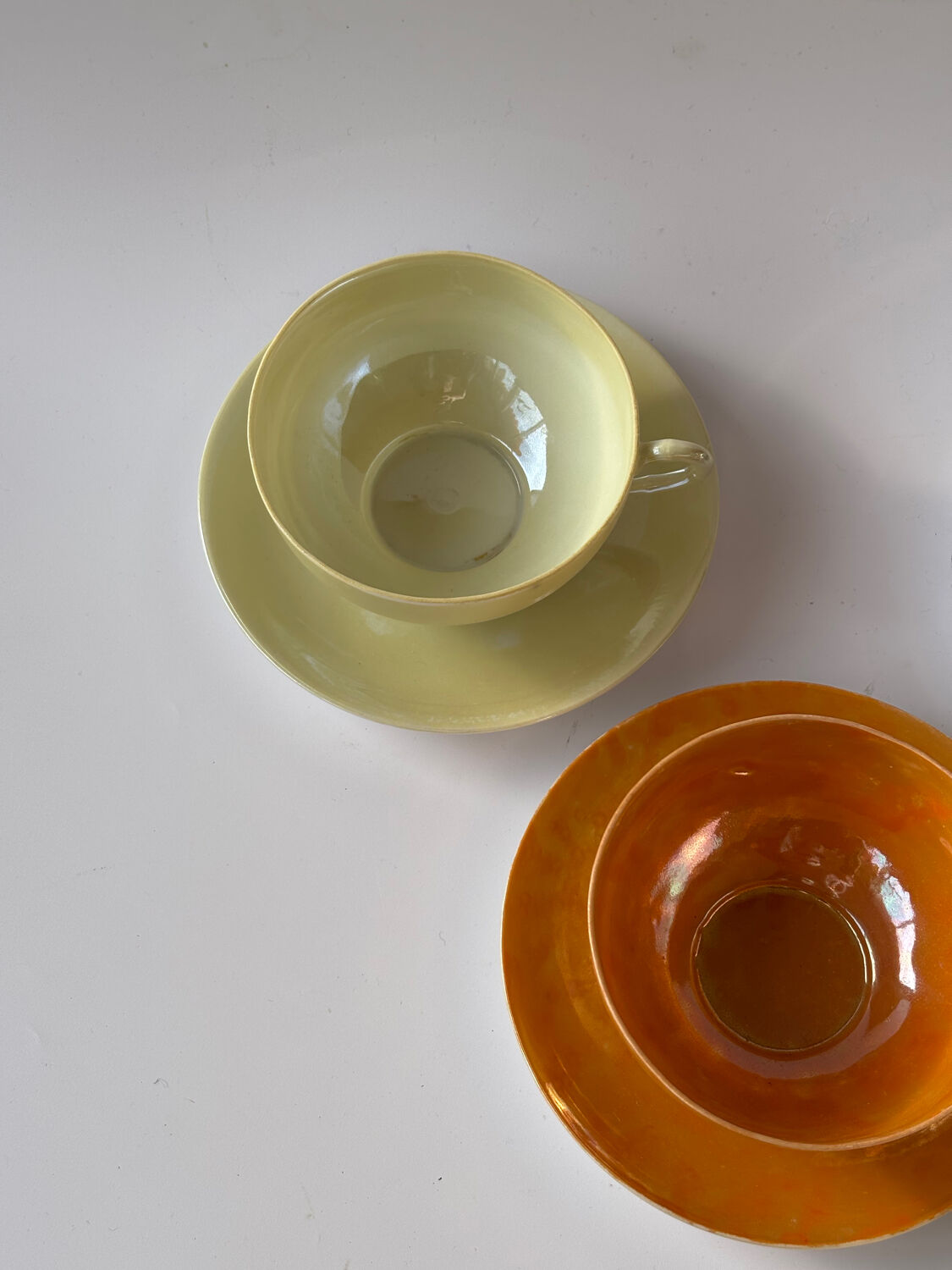 Iridescent fine porcelain teacups