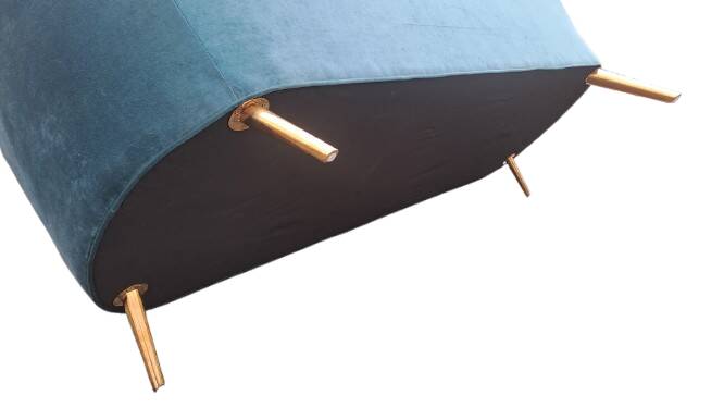 Blue velvet rounded canapé design 214 cm Art Deco style – as new KAOLIN