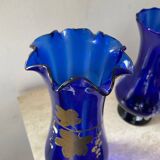 Trio of cobalt blue Art Deco vases