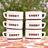 Choky - set of six advertising chocolate cups - bistro cups - arcopal - 1980