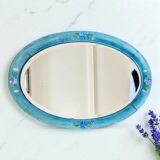 Miroir XIX ème cadre peint oval verre biseauté