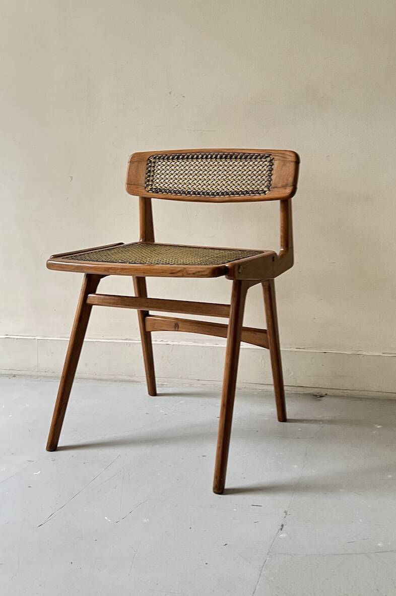 Designer chair in teak wood and cane, SNA Roset1950/60