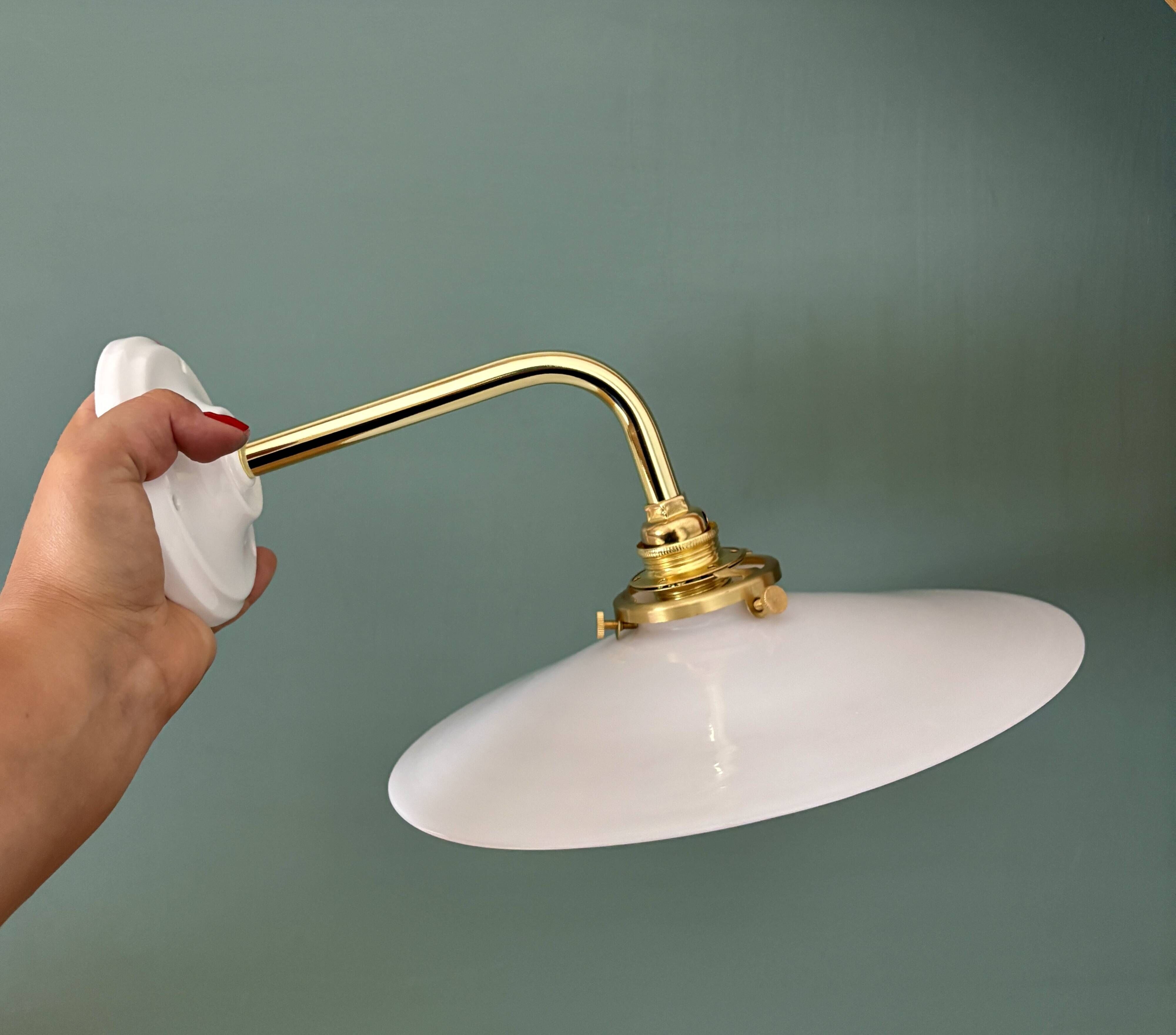 Vintage white opaline wall lamp with elbow arm