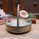 Art Nouveau serving dish plated in copper with removable glass inserts.