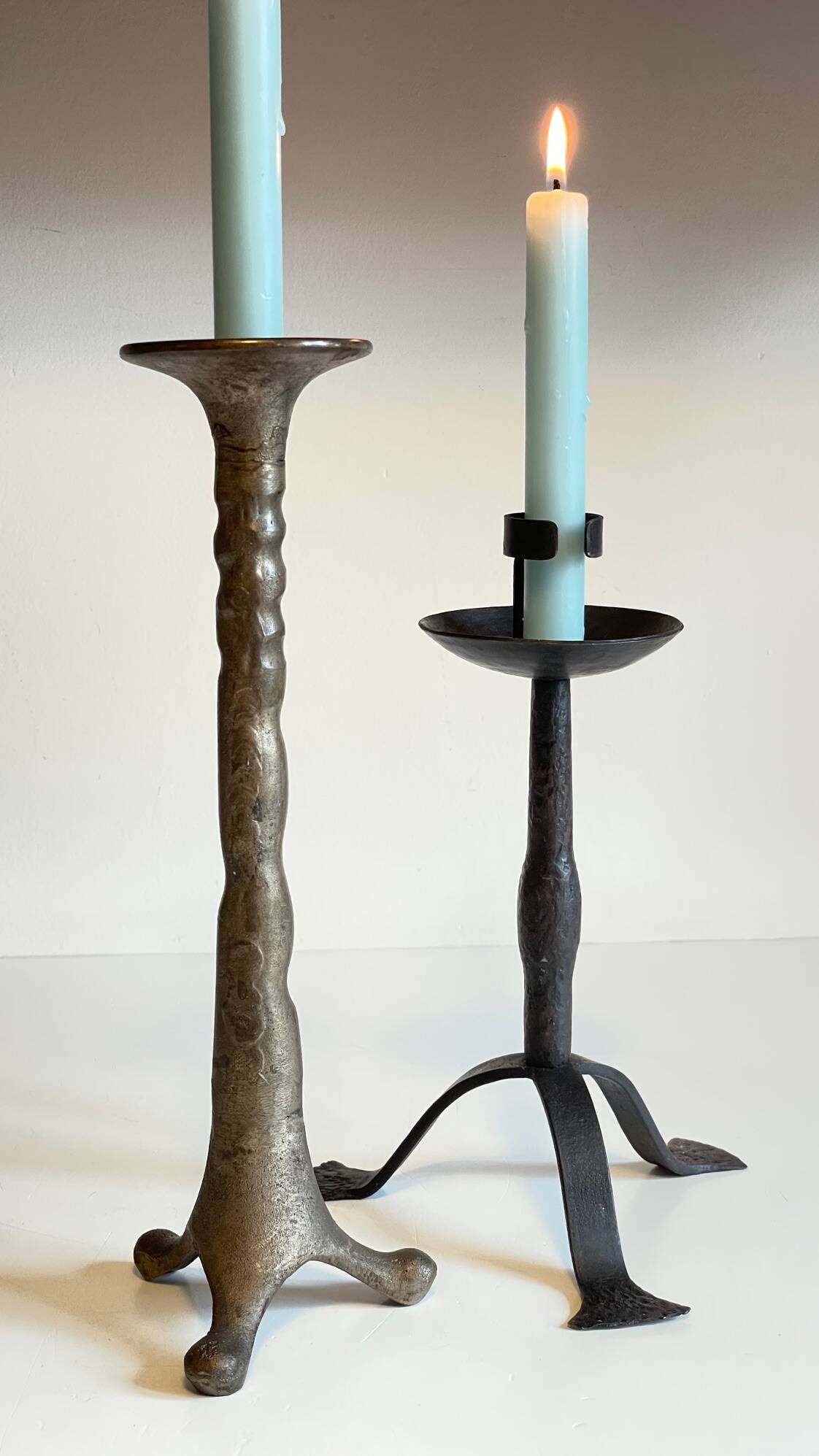 Pair of Brutalist Vintage Steel Candlesticks