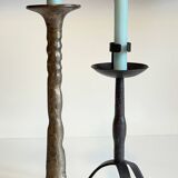 Pair of Brutalist Vintage Steel Candlesticks