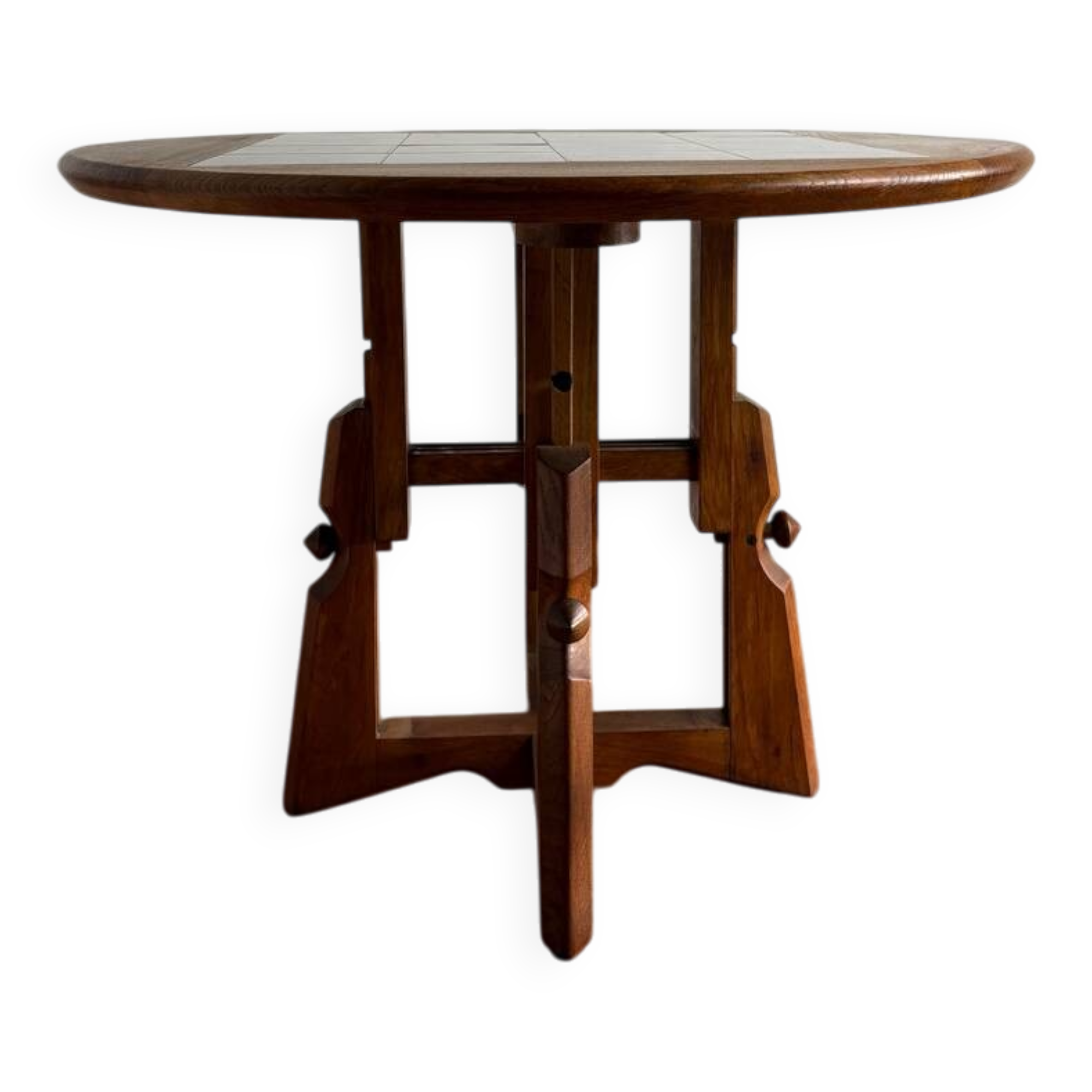 Height-adjustable table in oak and ceramic – Guillerme & Chambron, France