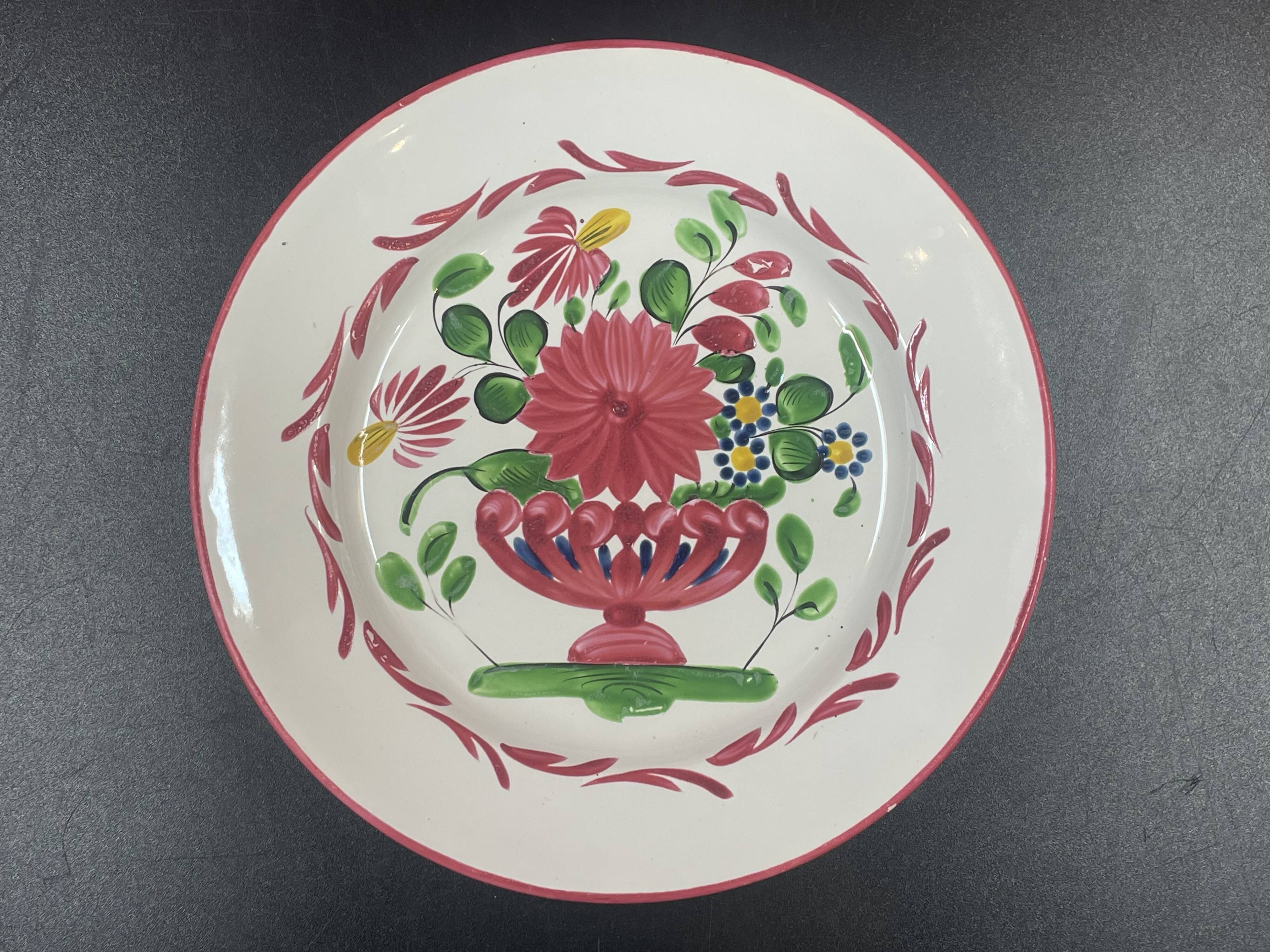 Old Eastern Earthenware Plate St Clément Gold Medal, Basket of Flowers