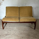 Vintage yellow velvet Scandinavian bench