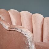 Art deco petal armchair in powder pink velvet and brass legs