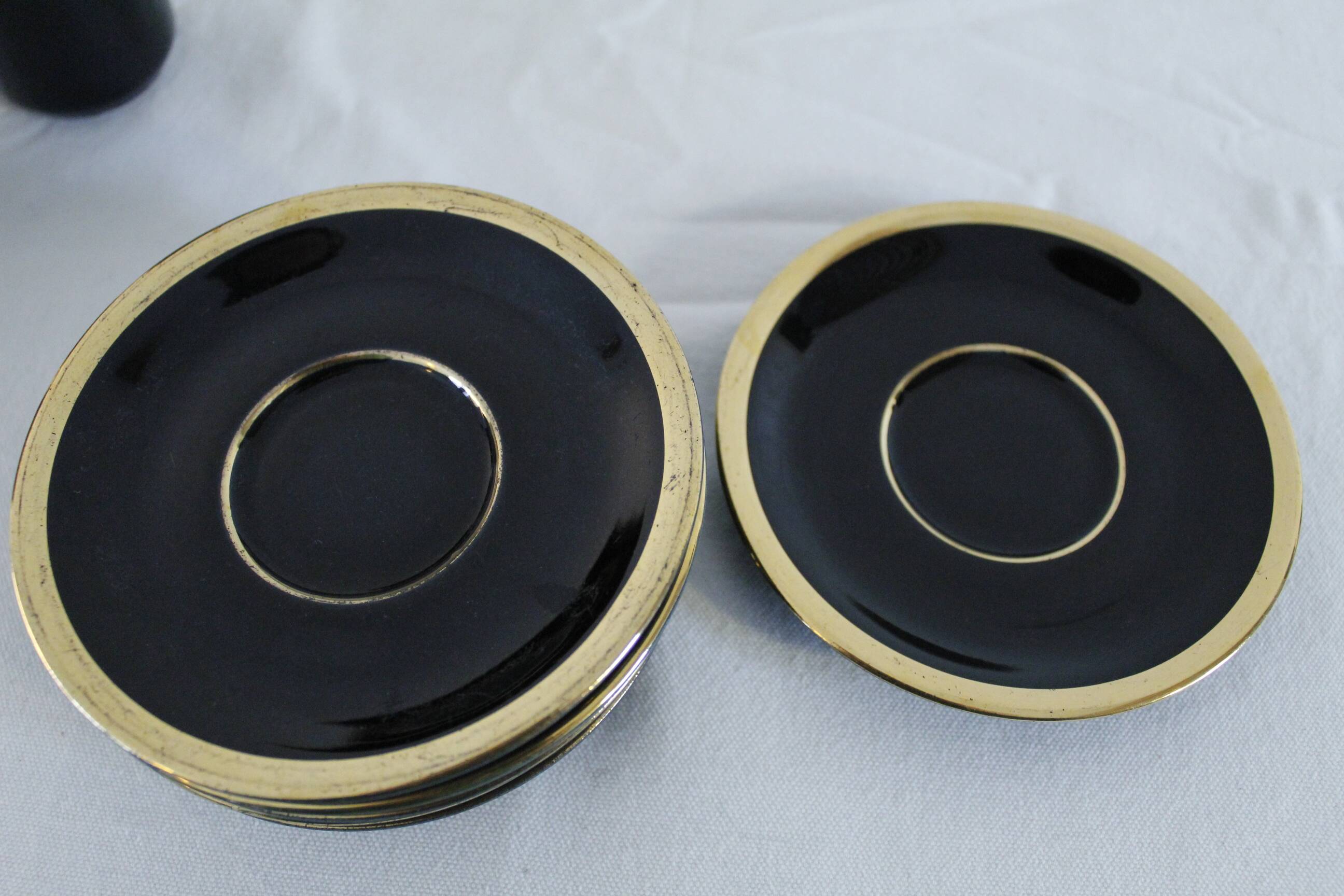 Porcelain coffee set - Porcelac - 6 cups + saucers - black and colors