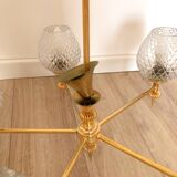 Lustre 5 feux vintage en verre et laiton