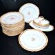 Paris porcelain set of 12 plates, dish and sauce boat, antique tableware with monogram BA.