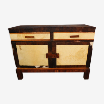 Vintage walnut and cowhide stock buffet, 1950