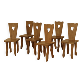 Set of 6 solid walnut chairs, France, 1970s