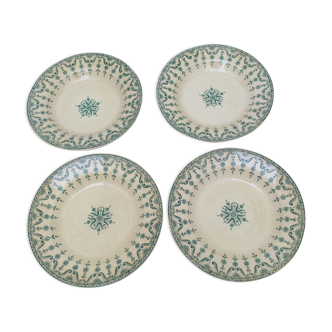 Lot of 4 hollow plates in opaque porcelain from Gien Iron Land model "Florentin" green