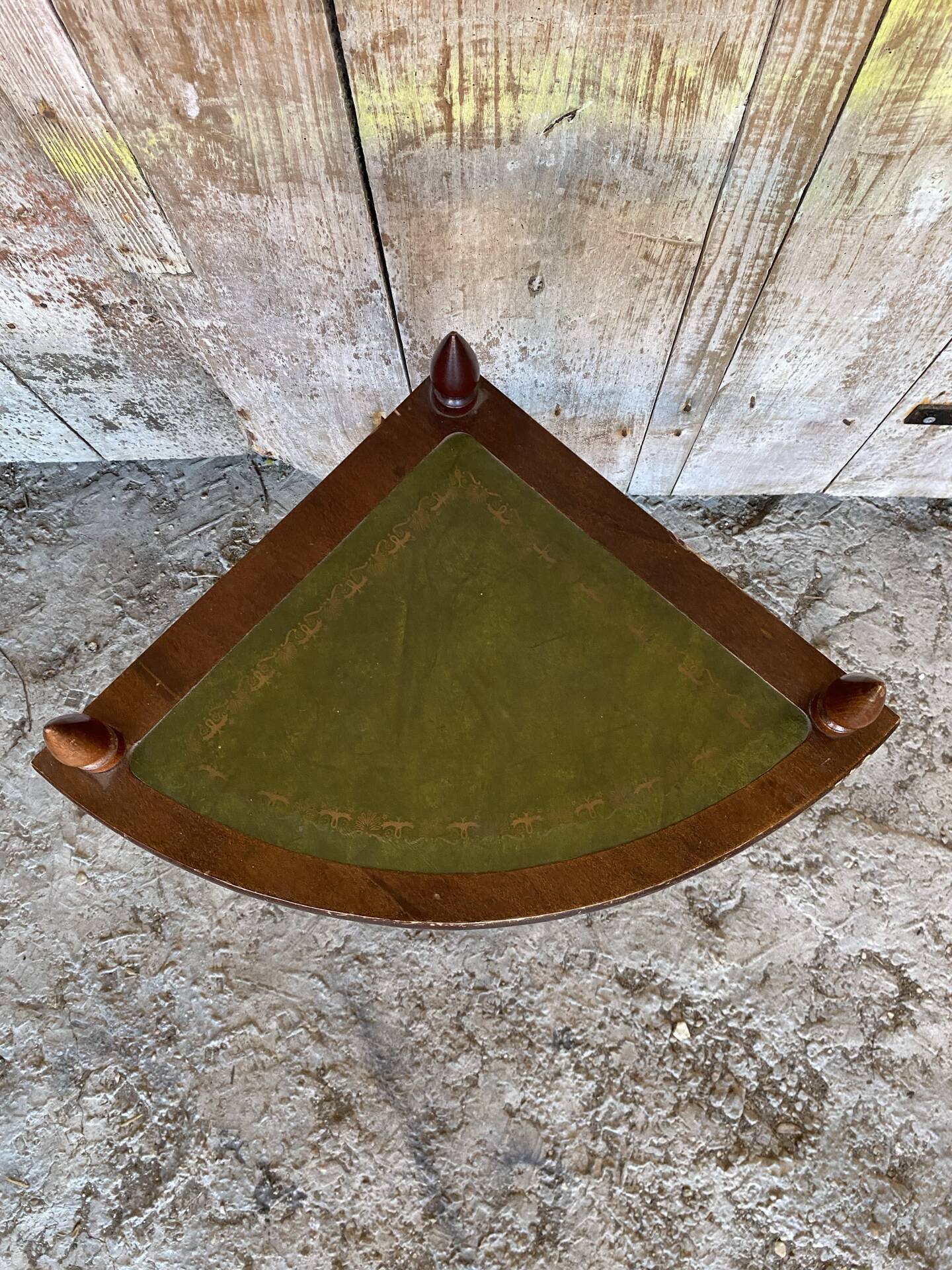 Étagère Meuble D’Angle Ancien Bois + Tablette Verte Vintage