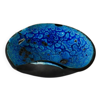 Fat Lava blue round ceramic ashtray 70s
