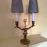 Lampe candélabre 2 feux en laiton doré et ciselé
