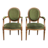 Pair of Louis XVI cabriolet armchairs — Olive green velvet