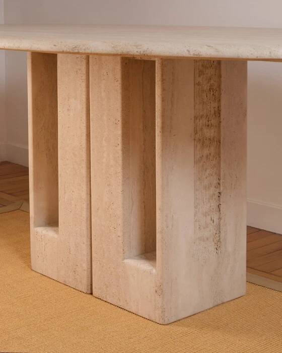 Oblong travertine dining table