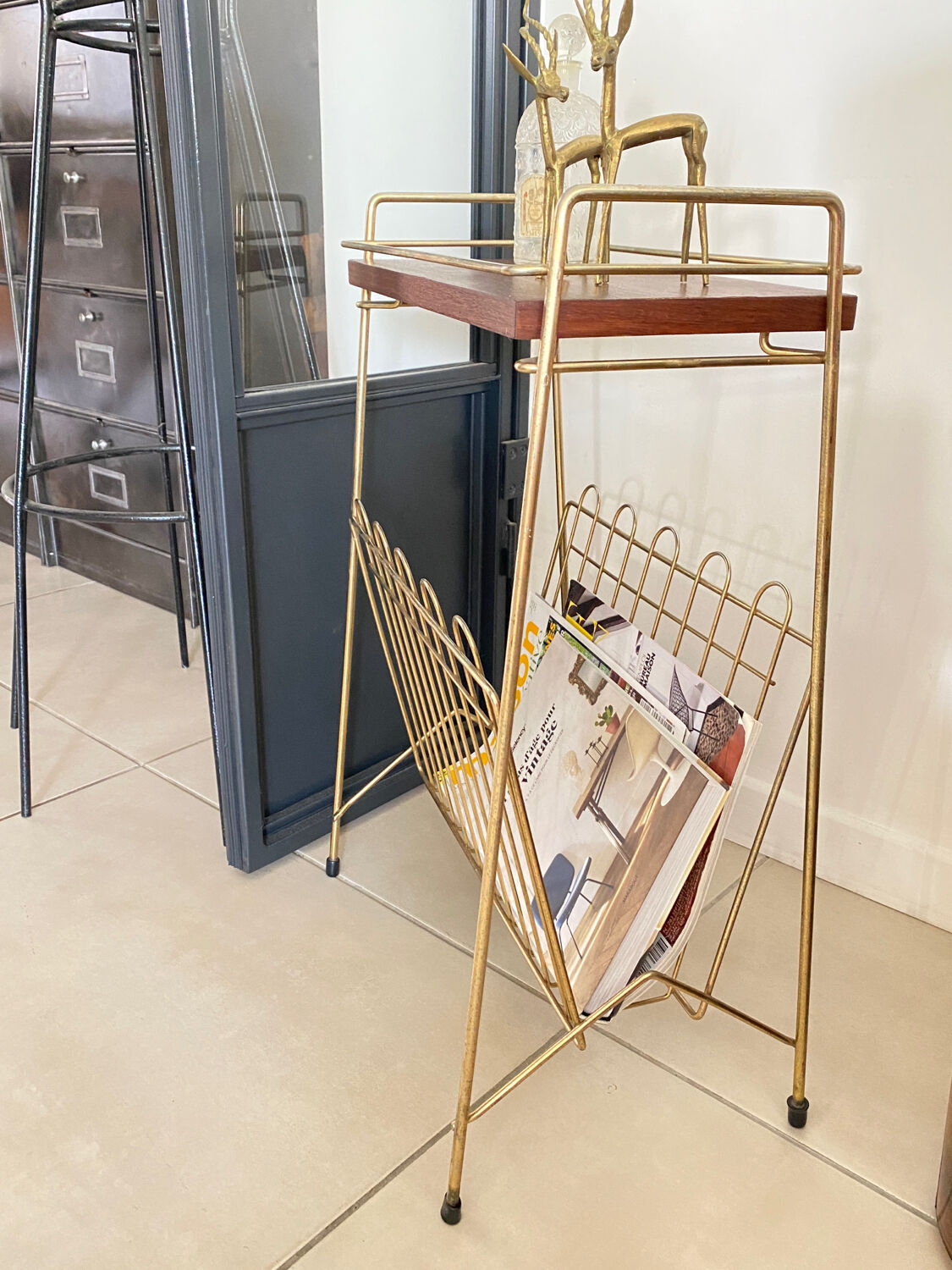 Vintage brass magazine table