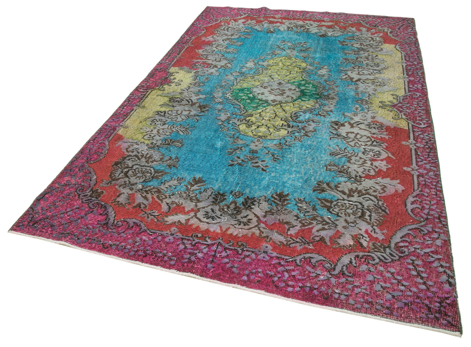 Hand-knotted distressed oriental 1980s 180 cm x 280 cm multicolor carpet