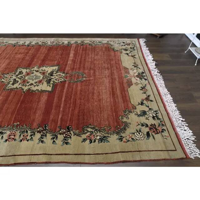 1970s Vintage Turkish Handmade Wool & Cotton Red Area Rug 239x363