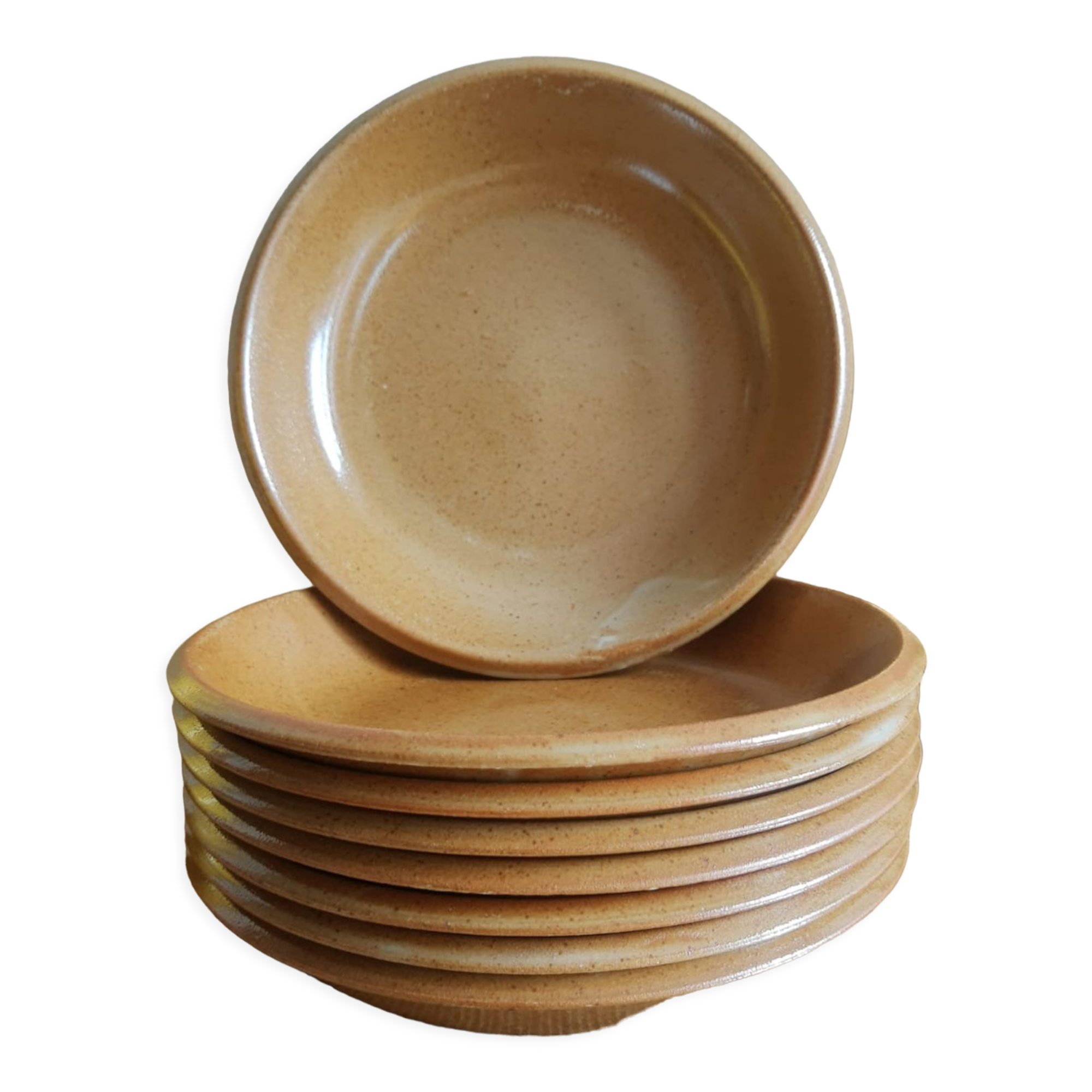 Ensemble de 8 assiettes creuses grès de brenne France vintage