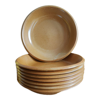 Ensemble de 8 assiettes creuses grès de brenne France vintage