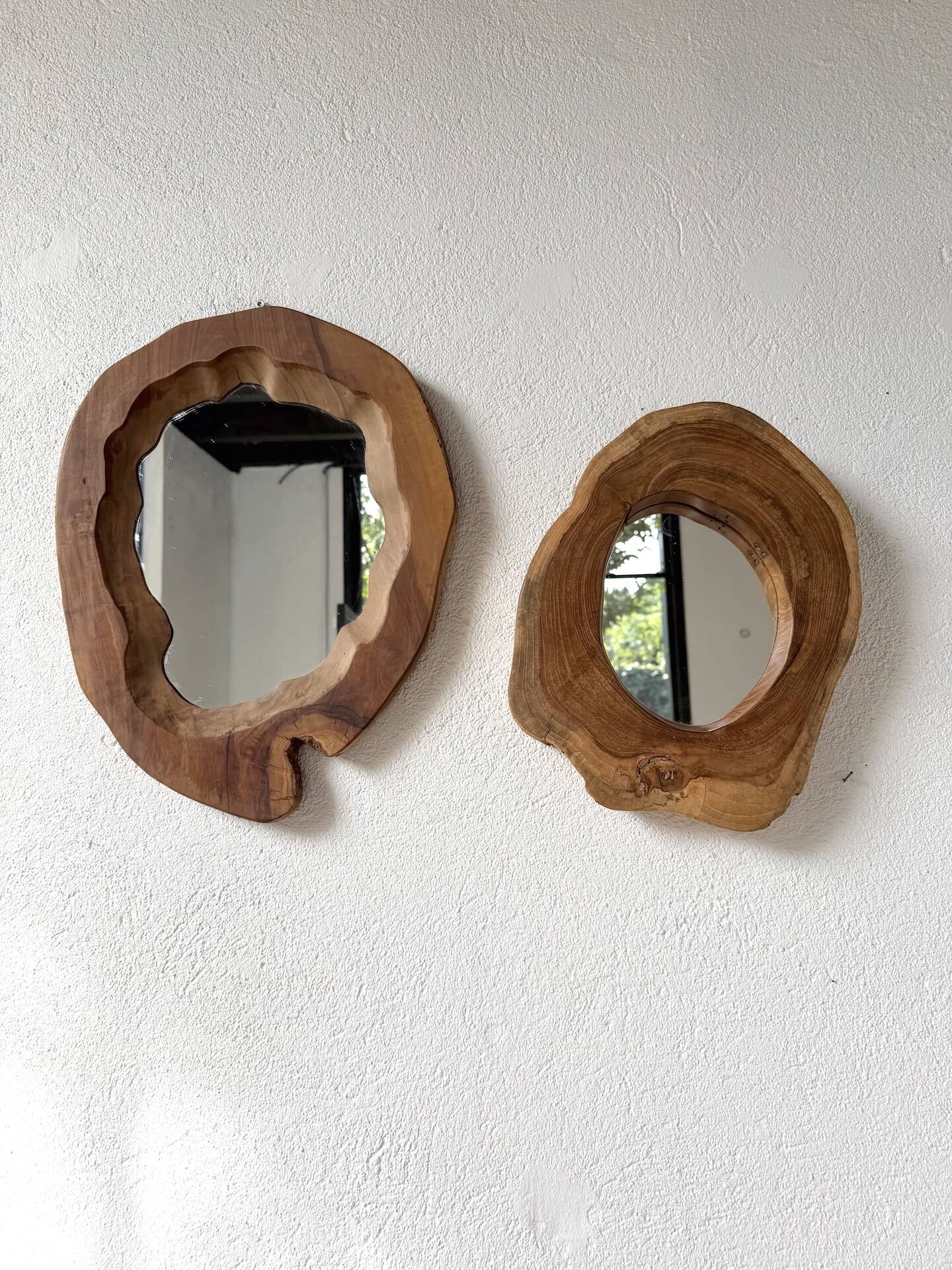 Set of 2 organic brutalist mirrors wood 1950s