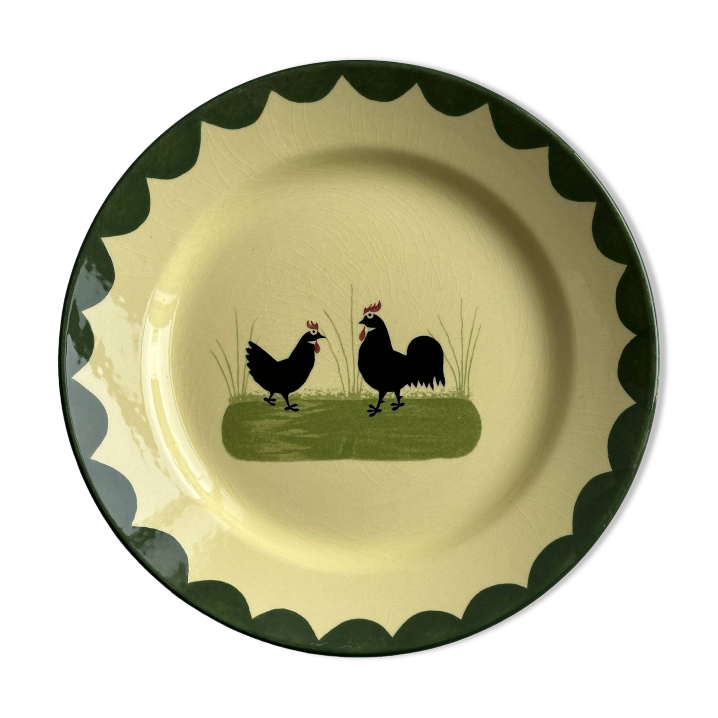 “Teller Keramik” ceramic plate with rooster motif.