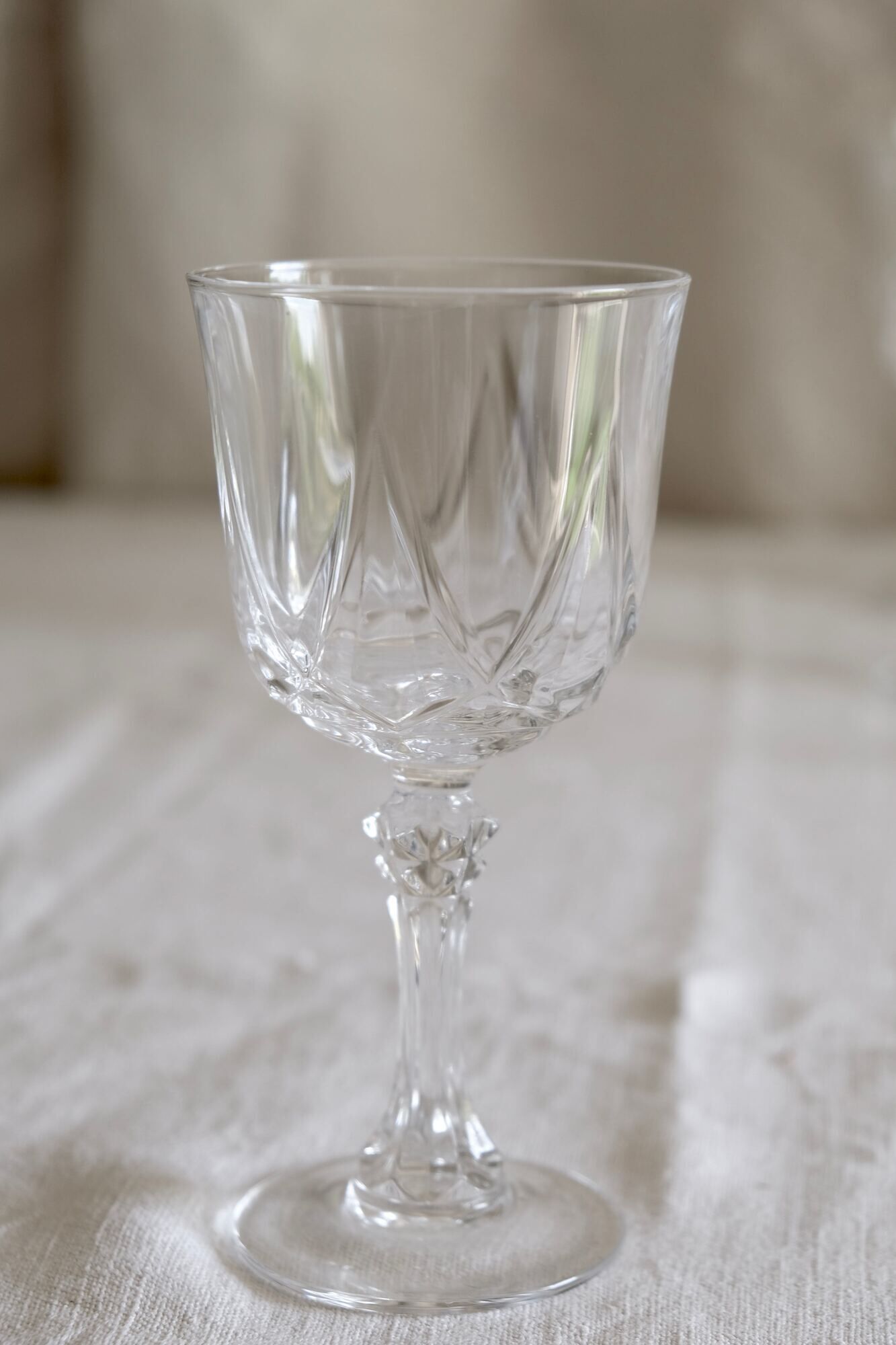 Set of 6 mid-century French crystal wine glasses