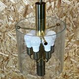 60s 70s Chandelier Huge Chandelier Pendant Lamp Limburg Glass & Chrome Design