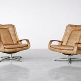Vintage Mid-Century German Modern Leather Swivel Chairs by Carl Straub