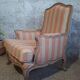 Louis XV bergère style, cerused, reupholstered in coral striped linen – Very good condition.