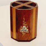 2 vintage Asian pencil pots Vietnam rosewood and mother-of-pearl inlays