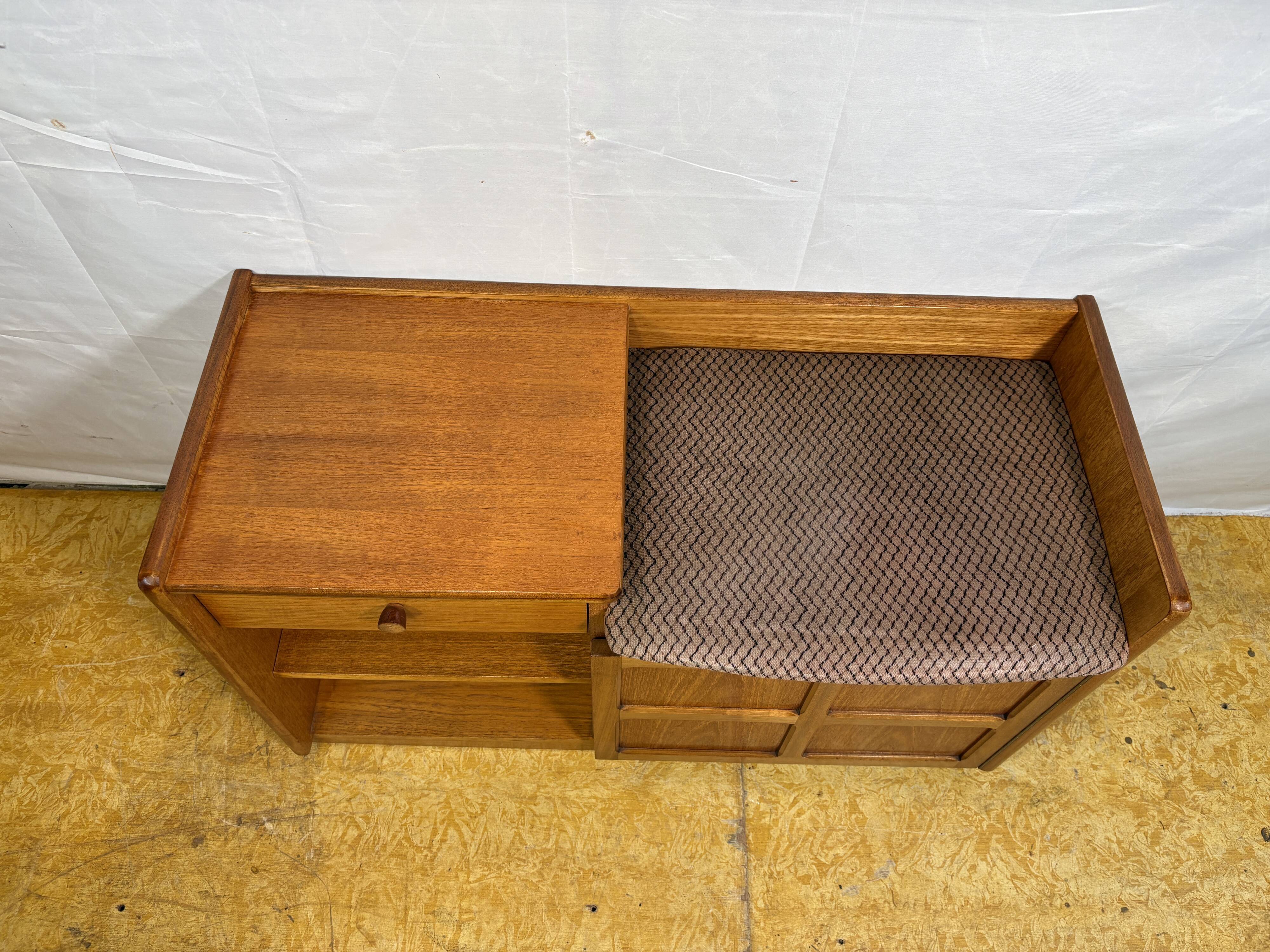 Mid-century retro vintage teak telephone seat by Nathan 1960–1970