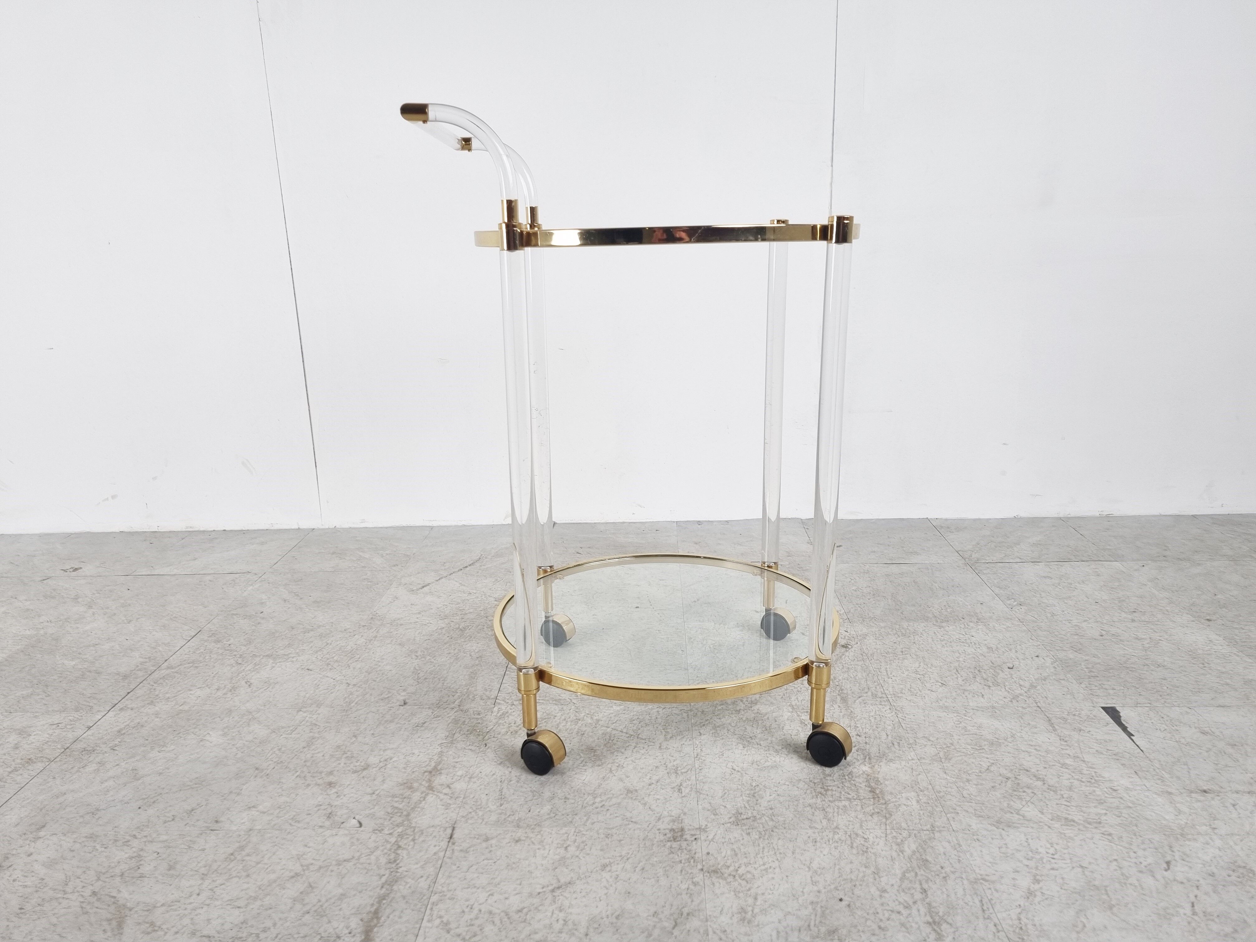 Brass and lucite drinks trolley, 1970s