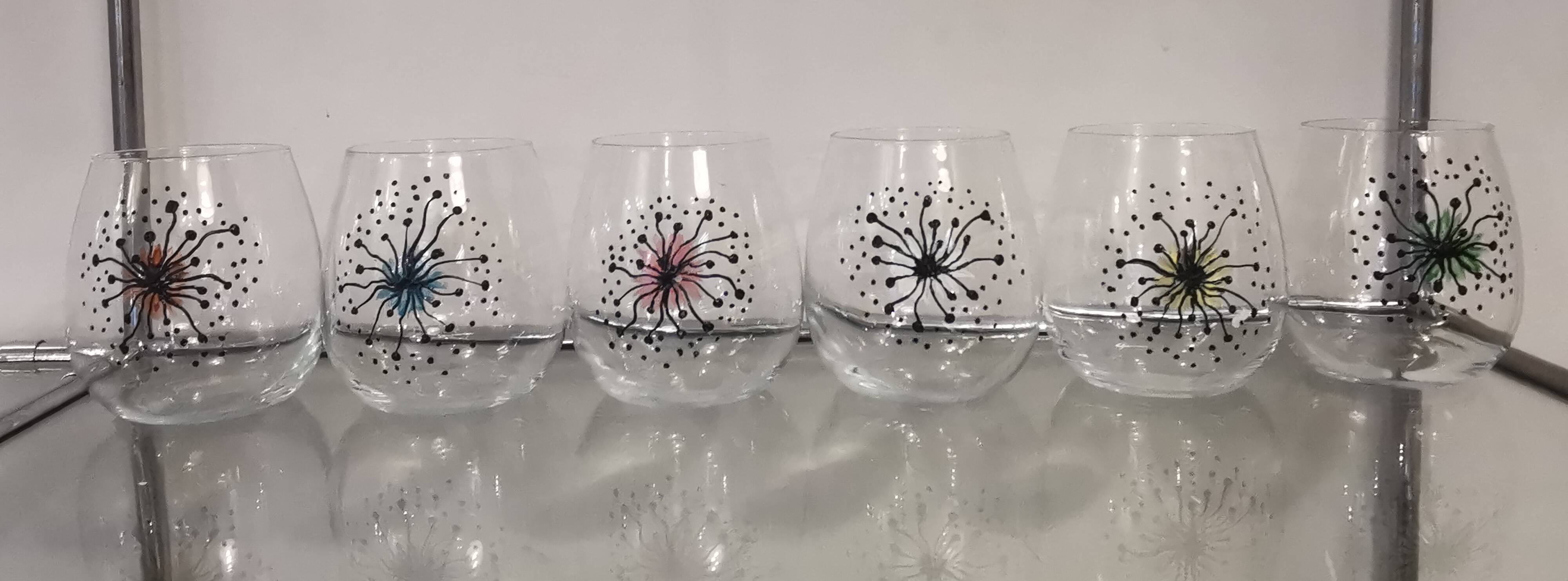 Service of 6 vintage water glasses, handmade decor