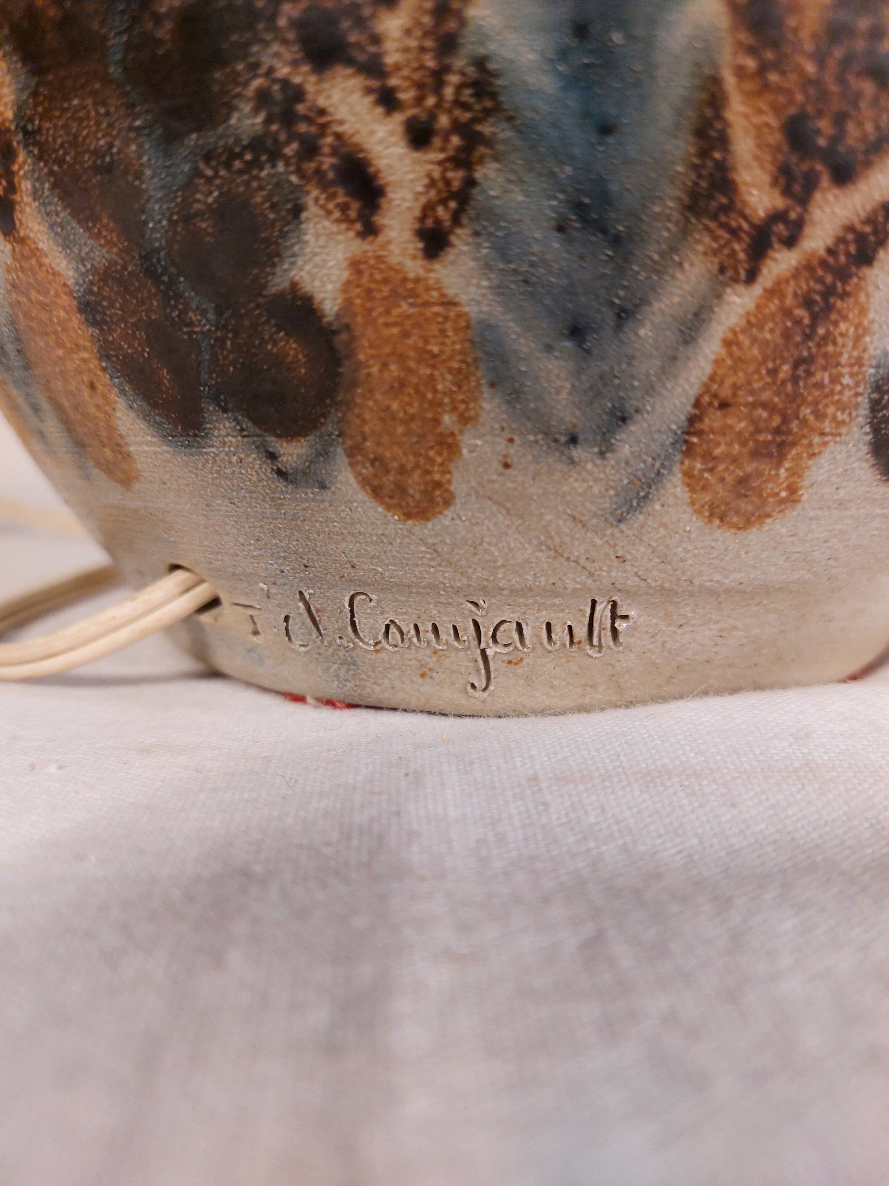 Vintage sandstone lamp base signed JC Courjault - Maison Keraluc - 1960s