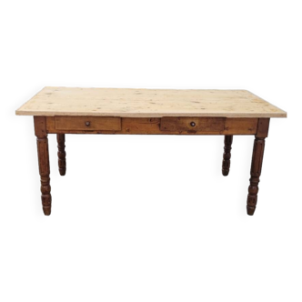 Old rustic farm table 2 drawers 1900s - 1m62