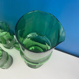 Service a eau carafe et verre vert vintage