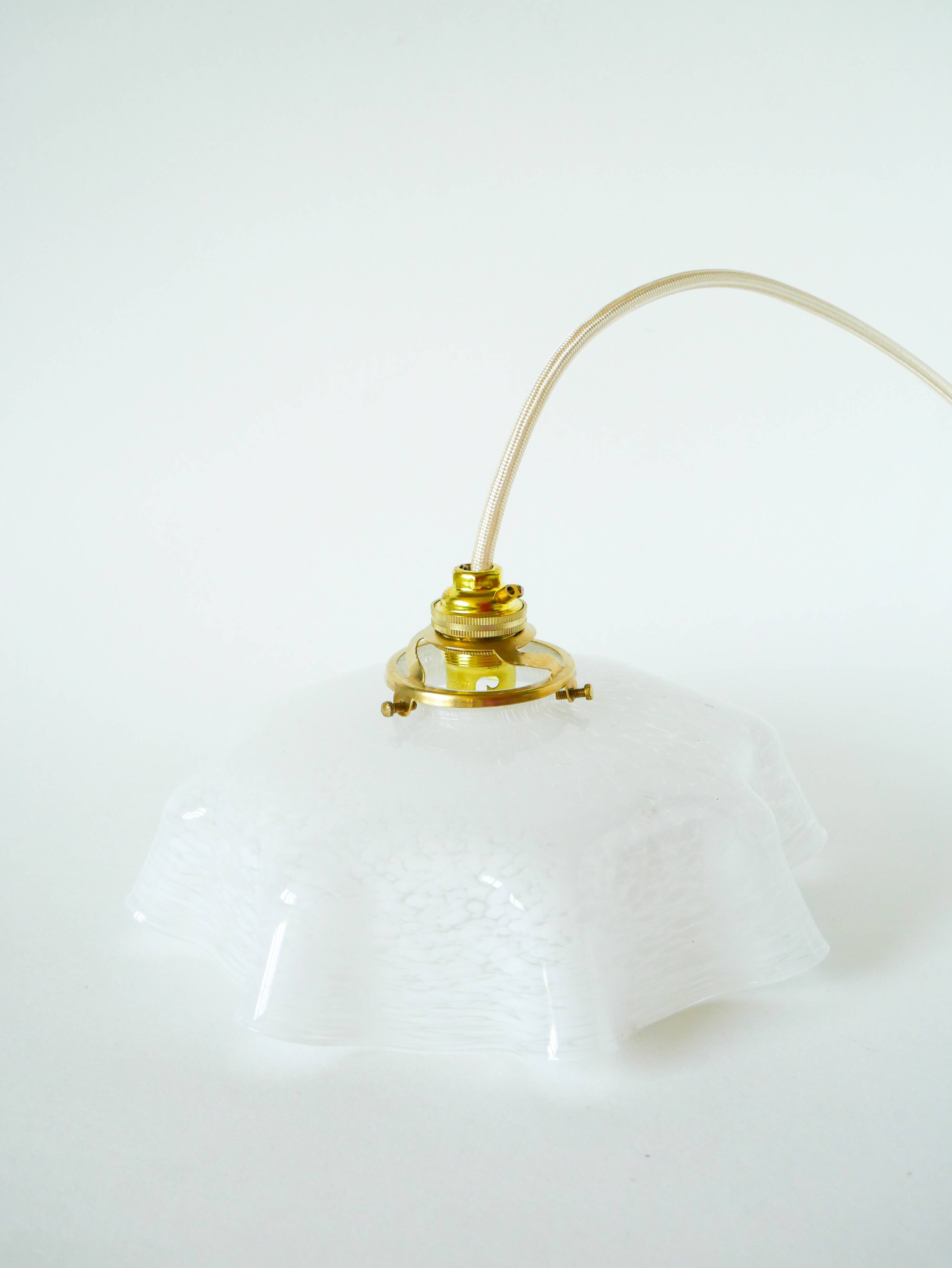 Clichy glass scalloped pendant, White, 1930