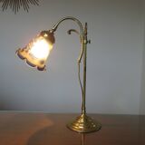 Art Nouveau style lamp, Vianne glassware and brass
