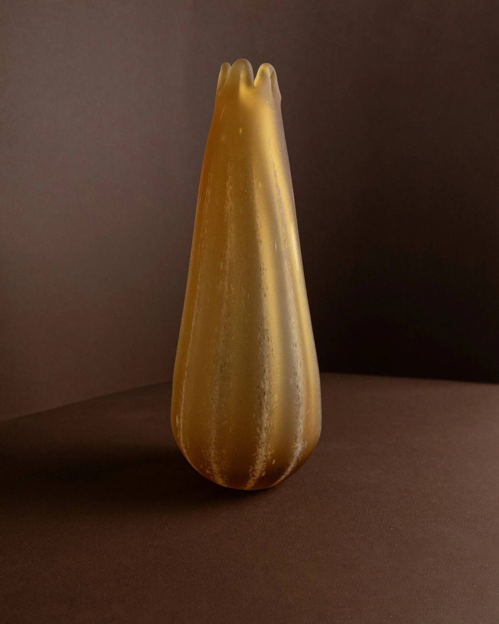 Large vintage Murano glass vase, yellow-orange gradient, Italian 1960s, sculptural teardrop form