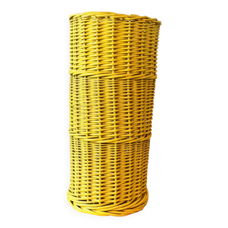 Yellow painted wicker umbrella stand - 1970s